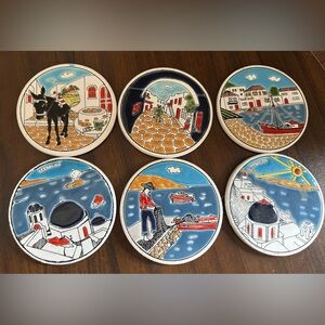 Handcrafted Ceramic Greek Coaster Set!